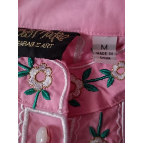 Vtg Bob Mackie Pink Embroidered Floral Western Blouse Shirt Size Medium - Picture 8 of 13